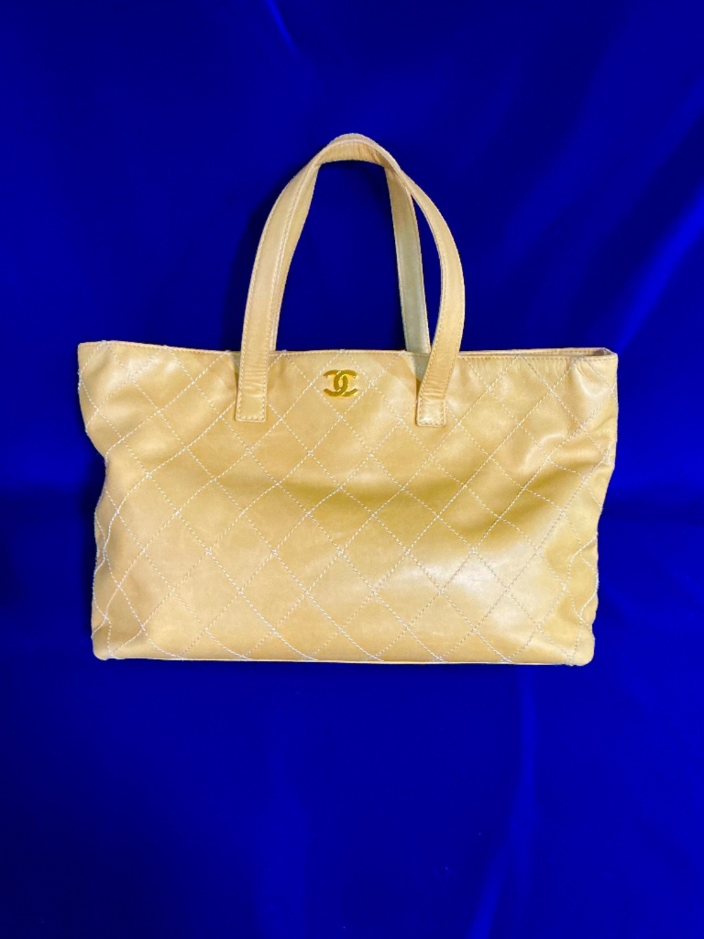 CHANEL Tan calfskin leather wild stich tote bag vintage